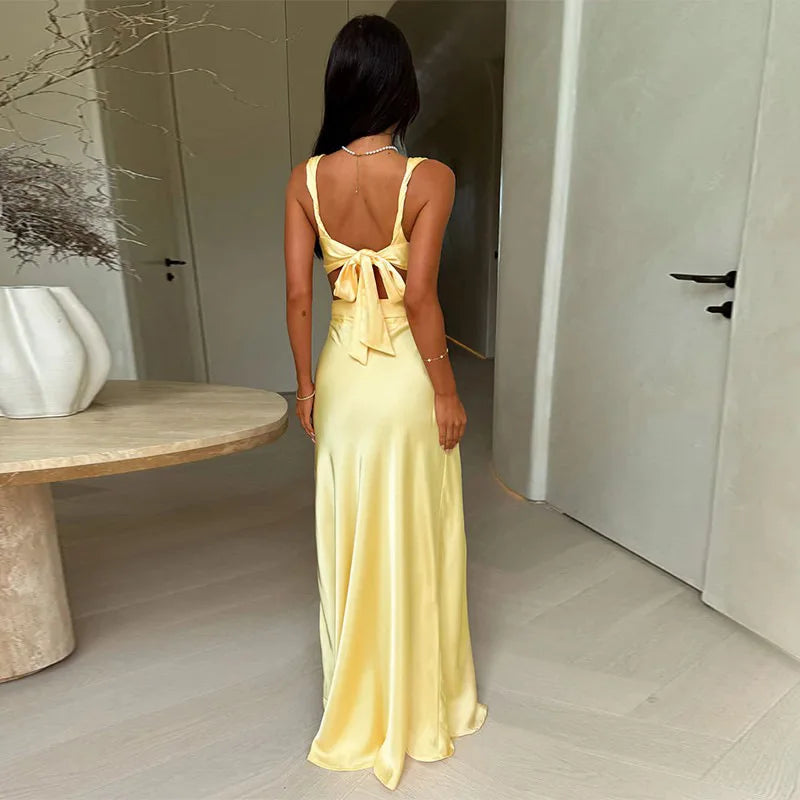 Tornova Deep V neck Hollow Long Dress Female Sleeveless Slit Beach Vacation Dress Solid Color High Waist Bodycon Women's Dress