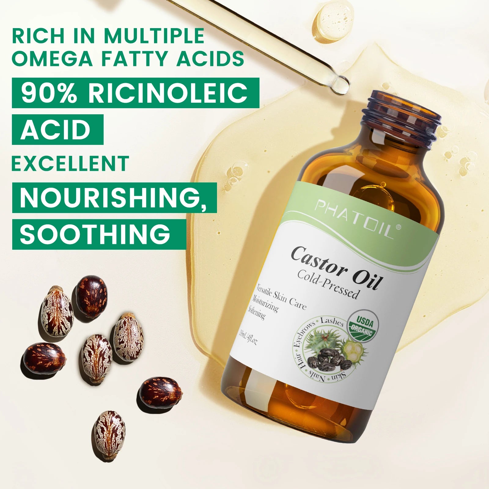 PHATOIL 118ml/236ml Organic Castor Oil 100% Pure and Natural Cold Pressed Castor Oil for Hair Growth, Eyelashes and Eyebrows - Badiee Stylez