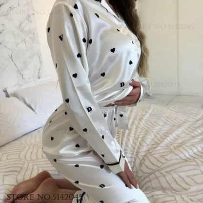Leopard Print Long Sleeve Pajmaas Set Spring New Silk Satin Sleepwear Home Clothes Loose Casual Home Clothes Trouser Suits