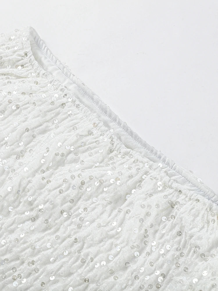 O-neck Vest Mini Skirt Suits Women Sexy sparkly Sequined Sleeveless Tank Tops With Bodycon Short Skirts Fashion Ladies Beachwear