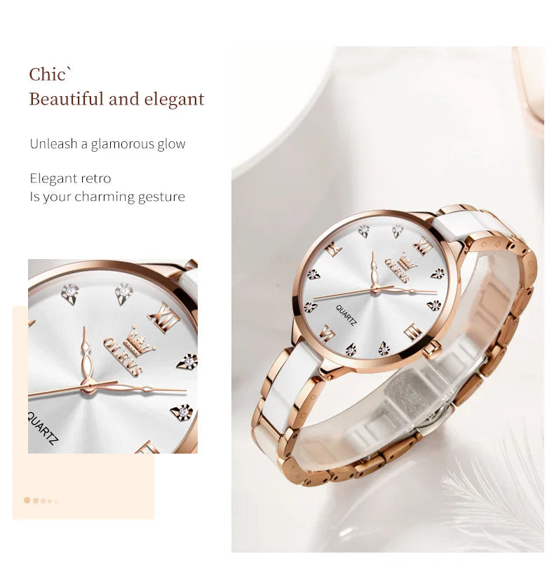 OLEVS Luxury Brand Women's Watches Elegant Fashion Ceramic strip Waterproof Japan Imports Quartz Watch Dress Lady Watch Simple