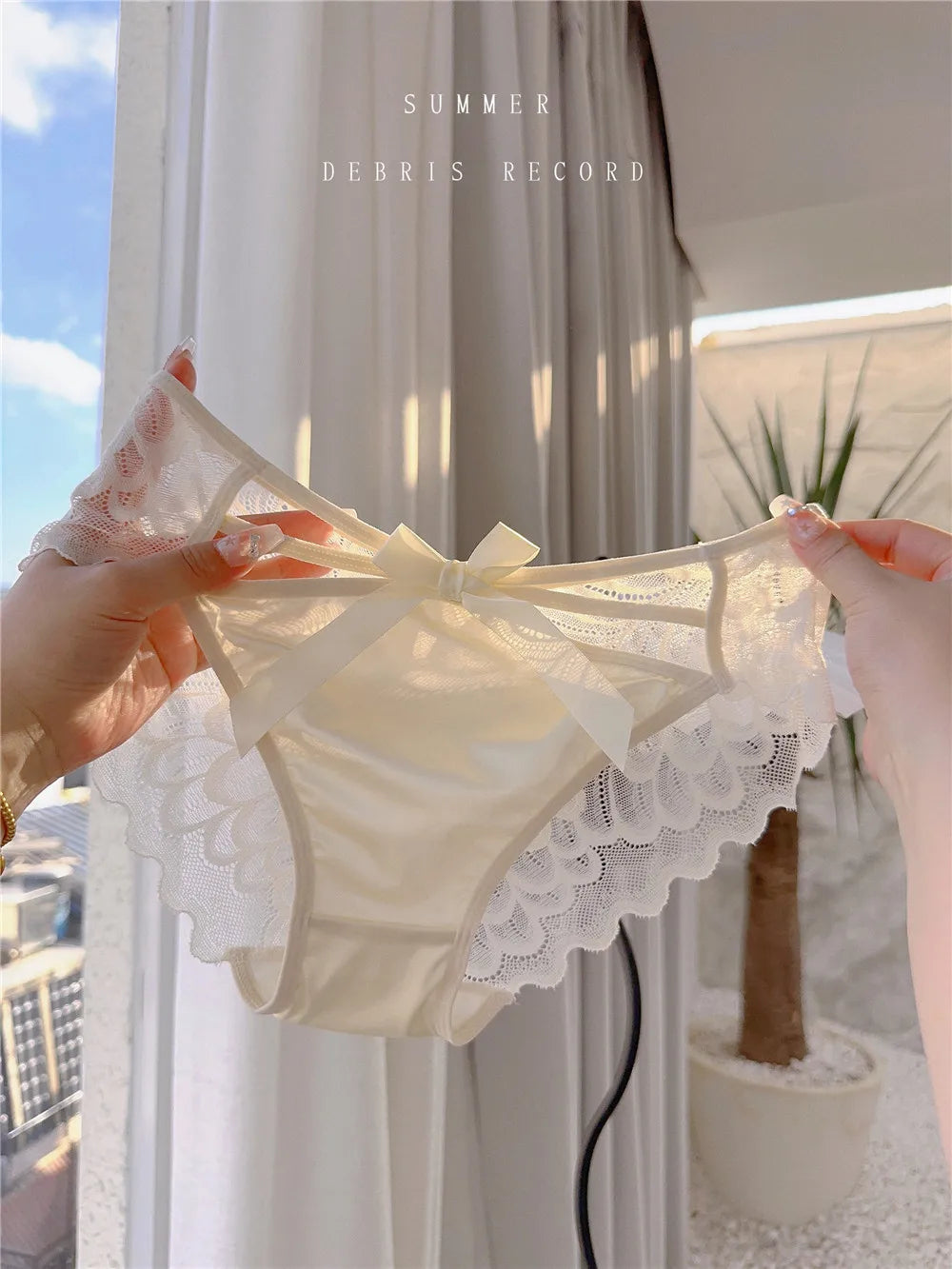 5Pcs Silk underwear, Women's intimate sexy lovely soft ﻿comfortable bowknot silk light thin triangular pants lace splicing