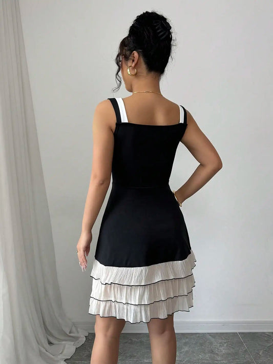 Women's mini suspender waist cinching cake tail dress Badiee Stylez