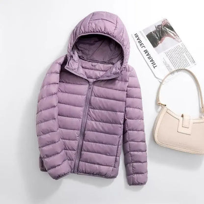 Plus Size 2023 Autumn and Winter New Women Lightweight Puffer Jacket Female Hooded Slim-fit White Duck Down Warm Short Coats light purple