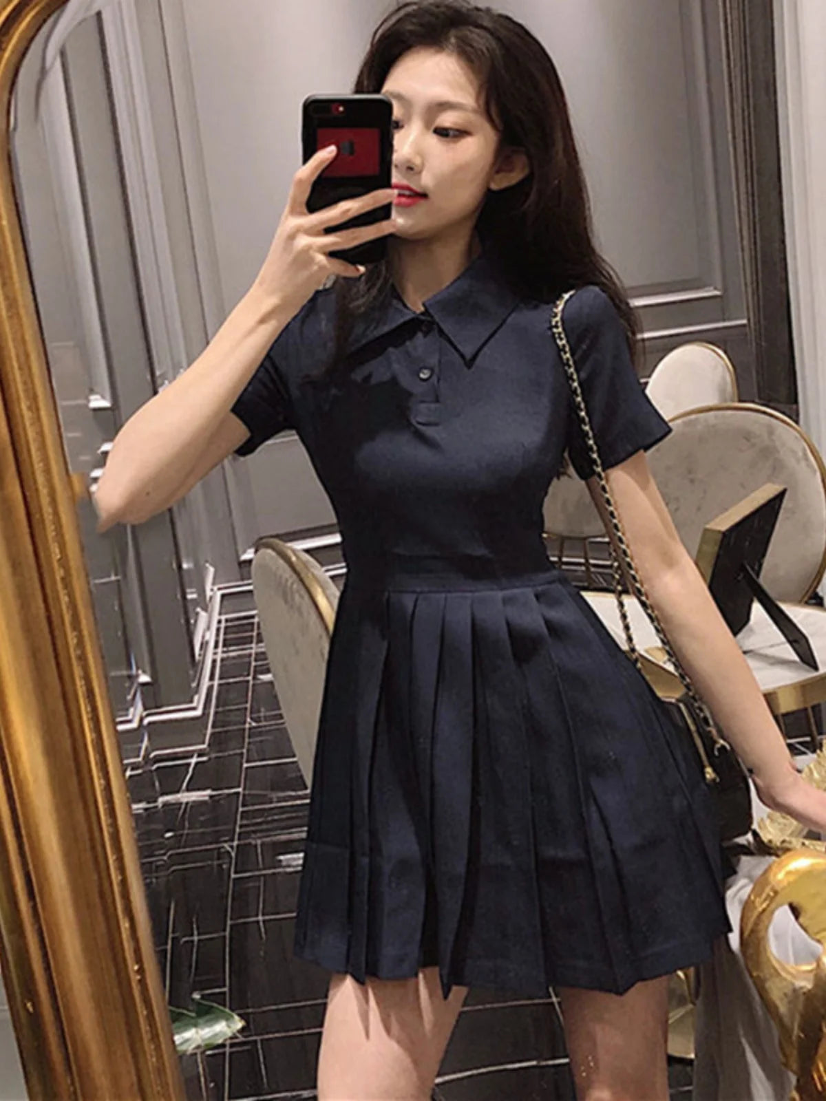 Hebe Sle Retro Collar Little Bla Dr Women Sweet And Spicy Waist Cinching Summer ort Sve High Waist A-Line Dr