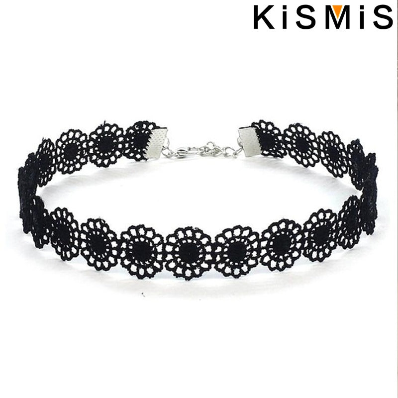 KISMIS 6Pcs/Set Black Lace Chokers Necklace Set Vintage Gothic Punk Elastic Necklace Women'S Jewelry 1Sets Badiee Stylez