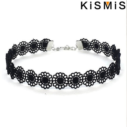 KISMIS 6Pcs/Set Black Lace Chokers Necklace Set Vintage Gothic Punk Elastic Necklace Women'S Jewelry 1Sets Badiee Stylez