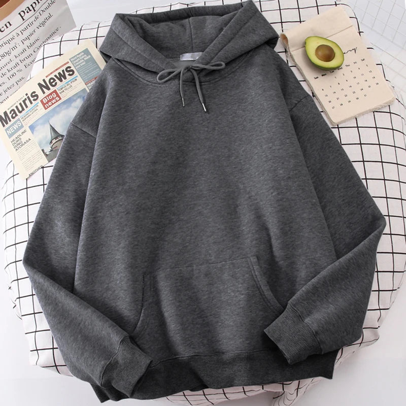 Autumn Casual Women's Solid Hoodie Comfortable Strecth Sweatshirts Loose Pocket Warm Clothes Fashion Street Female Pullovers Dark Gray