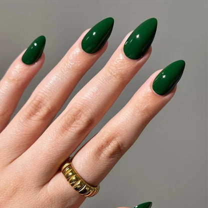 Almond Mid-length Black Fake Nail Solid Color Press on Nails Simple Full Cover Artificial Nail For Girls Nail Extension 24Pcs Y9