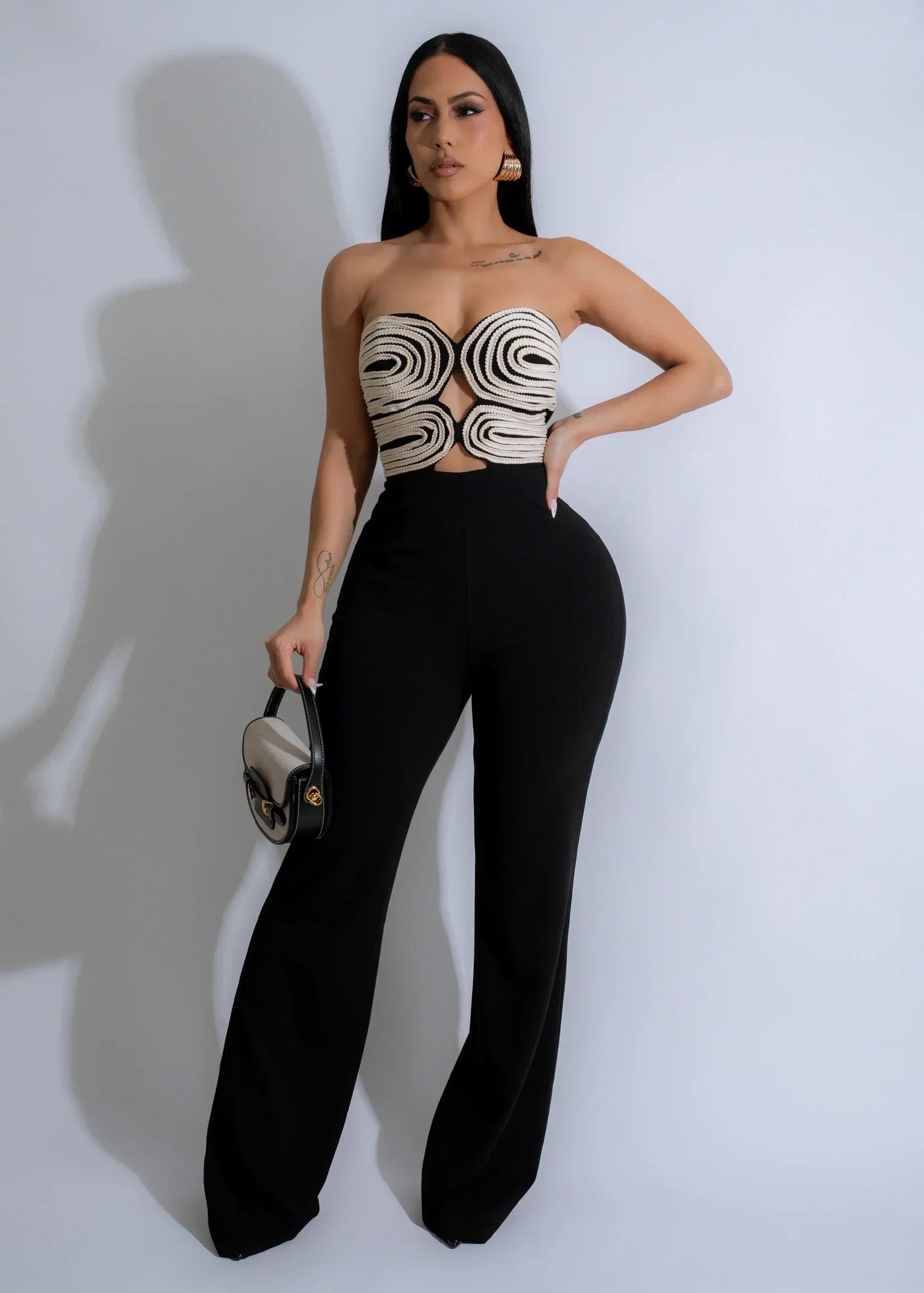 Leosoxs Women Strapless Hollow Out Wide Leg Straight Sleeveless Jumpsuits 2025 Spring Sexy One Piece Set Streetwear Outfits