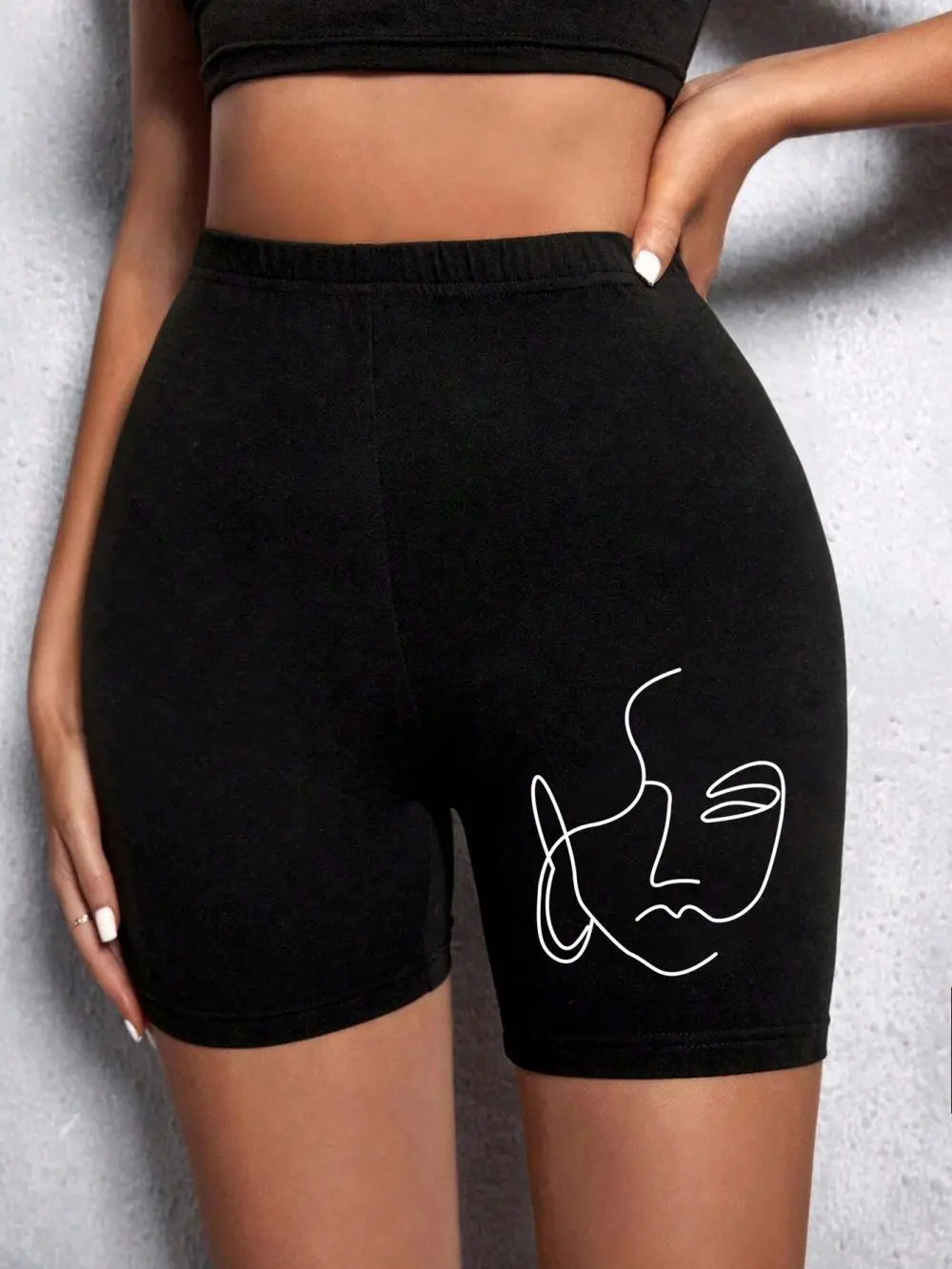 Trend Women Sports Shorts Simple White Line Letter Graphic Print Tight Shorts High Elastic Comfortable Soft Thin Female Clothes