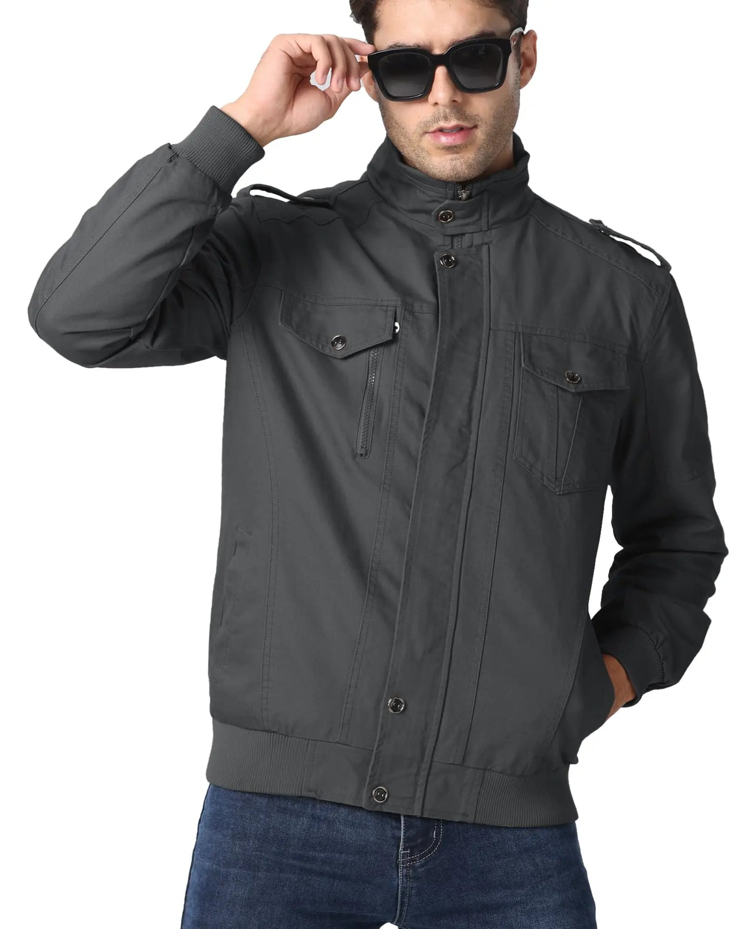 TACVASEN Full Zip Cargo Jacket Mens Retro Stand Collar Pilot Jacket Spring Autumn Lightweight Bomber Jacket Casual Outwear