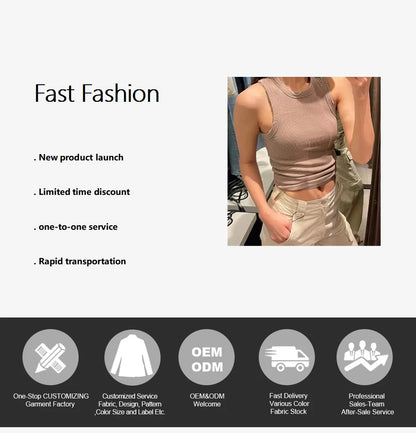 BMURHMZA Fashion New Water Wash Rib Simple Retro Workwear Women's Tank Top