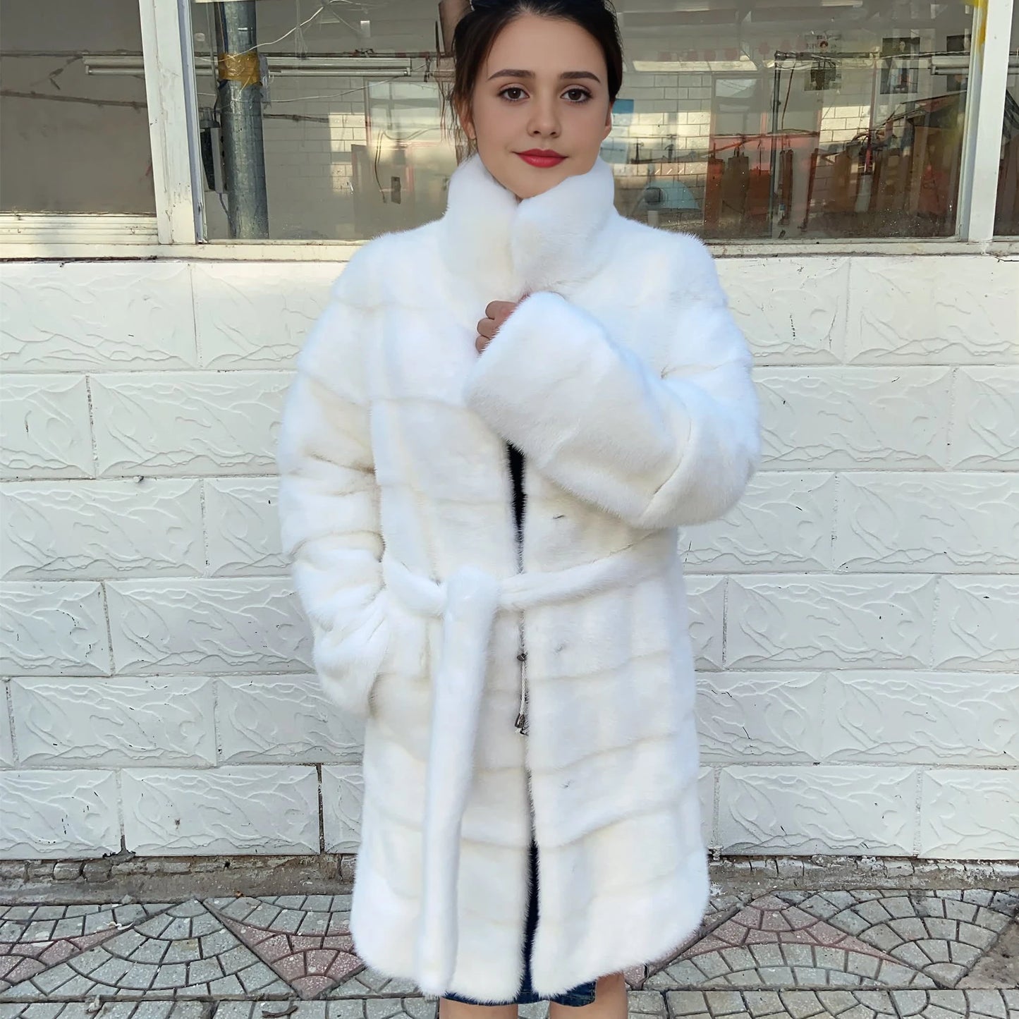 Fancy Rani Real Mink Fur Coat Natural White Women Winter Long Leather Jacket Luxury Female Clothes Mink Fur Coat Women Promotion Badiee Stylez