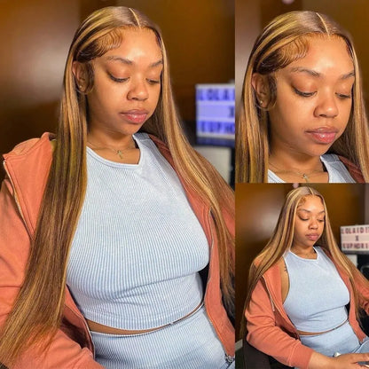 Hd Highlight Straight 13x4 Lace Front Wigs Human Hair Preplucked 360 Full Lace Wig Honey Blonde Colored 13x6 Lace Frontal Wigs