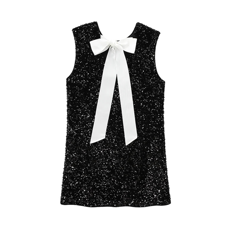 Sexy Sequins Short Black Party Dresses for Women Halter V Neck Backless Sparkly Ruffles Woman Mini Dress 2025 New Club Gowns black dress C L
