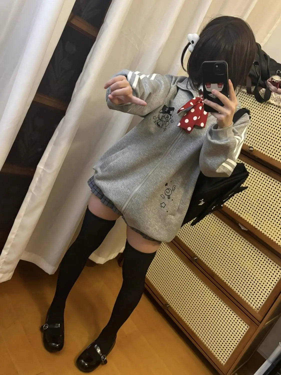 Preppy Style Fashion Cute Japanese Zip Up Cardigan Harajuku Punk Grunge Loose Turn Down Collar Y2k Hoodies Casual Sweatshirts Badiee Stylez