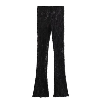 TRAFZA Summer Lace Jumpsuits For Women Fashion New Long Sleeves Hollow Out Slim Onesies Female Chic Wild Women's Bodysuits