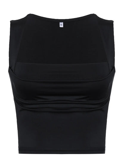 Folds Tanks for Women Solid Elegant Slim Sexy Harajuku Minimalist High Street Y2k Clothes Crop Tops Design