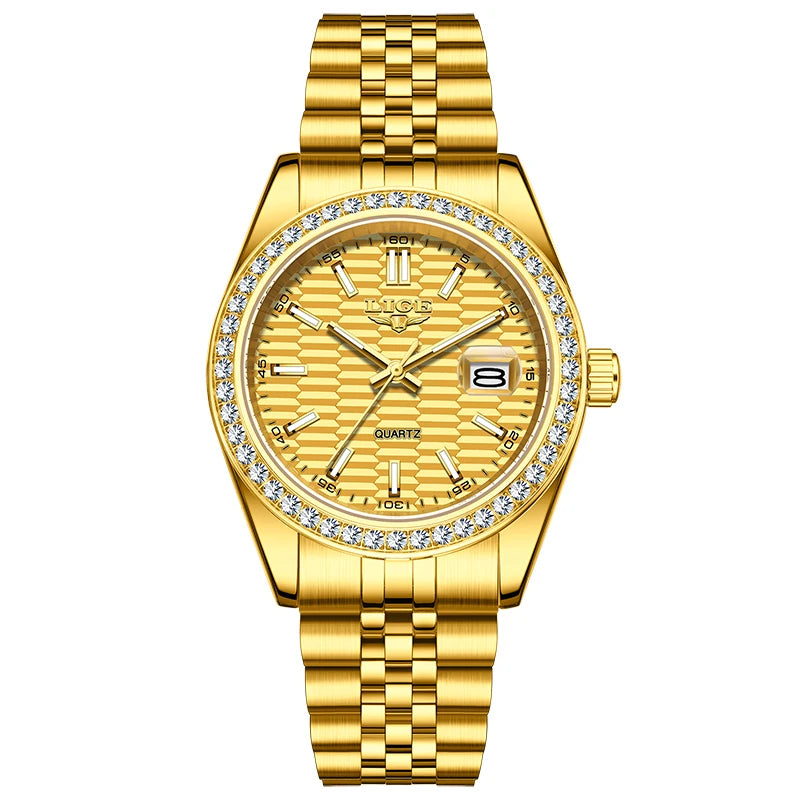 LIGE 2025 NEW Women's Watch Luxury Fashion quartz wristwatch ladies Stainless Steel Waterproof Calendar Watch for Women reloj gold