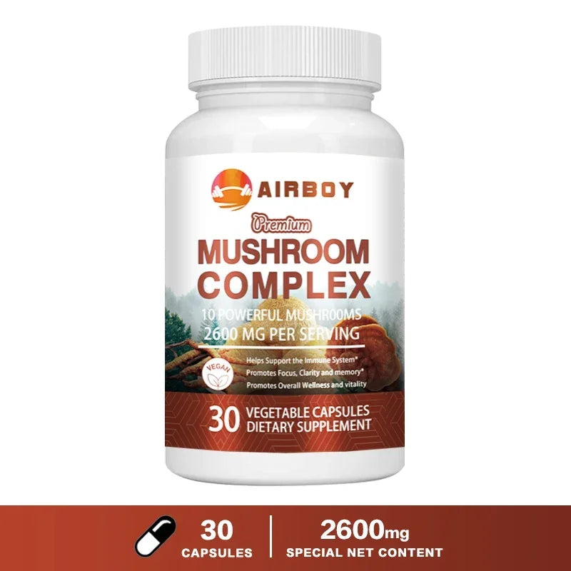 Mushroom Complex Capsules - with Lions Mane, Chaga, Reishi Nootropic Brain Supplement for Memory and Focus, Enhance Energy 30 Capsules