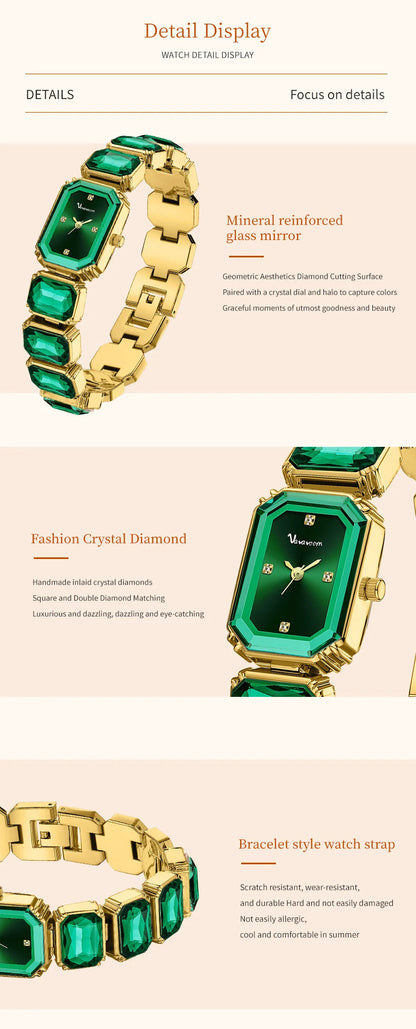 1PC Luxury Women's Watch Fashion Stainless Steel Gold Gorgeous Water Diamond Square Quartz Movement Gift Wrist Watches for Women Badiee Stylez