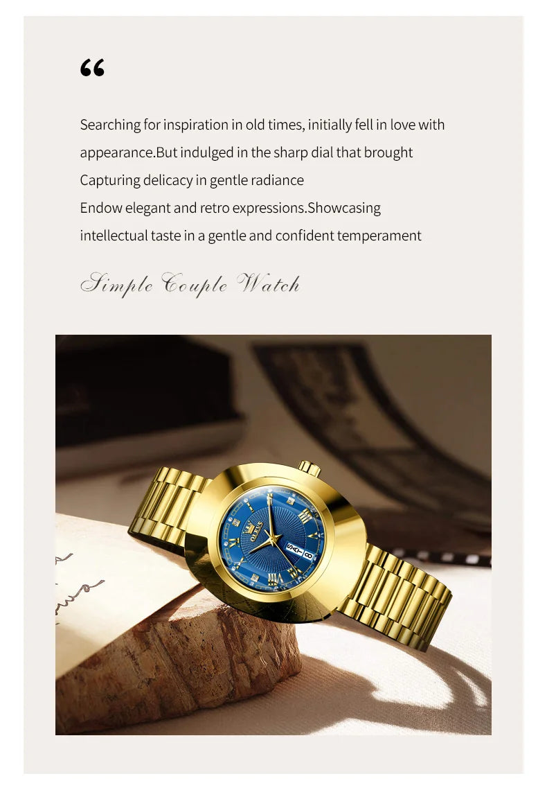 OLEVS Golden Quartz Watch for Women Fashion Elegant Tungsten Steel Case Waterproof Wristwatches Luxury Original Ladies Watch New