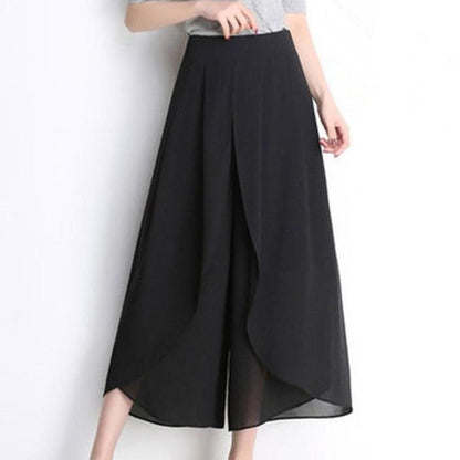 High Waist Pants See-through Chiffon Trousers Chic Women's Chiffon Skirt Pants Double Layered Wide-leg Mid-calf Cropped for A