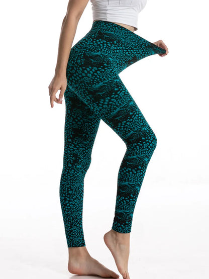 CUHAKCI Camouflage Printed Leggings Women Seamless Denim Sports High Waist Tights Workout Fitness Elastic Pants Stretch Jeggings PD389 Sky Blue