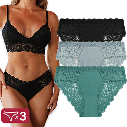 3PCS/Set Sexy Perspective Women Back Lace Panties Patchwork Cotton Underpants Hollow Out Lingerie Underwear Comfortable Briefs Set 5 CHINA|Fast shipping