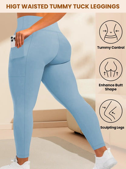 Women's High-Waisted Yoga Pants Plus Size Butt-Lifting Workout Leggings with Pockets Elastic Activewear for Gym & Running