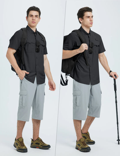 TACVASEN UV Block Fishing Shirts Mens Lightweight Quick Dry Short Sleeve Shirt Breathable Outdoor Hiking Shirt Fishing Shirts