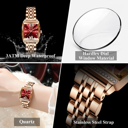 POEDAGAR Diamond Luxury Watch For Woman High Quality Waterproof Date Ladies Quartz Watch Stainless Steel Women Watches Reloj+Box