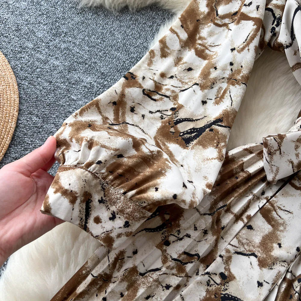 Chic vintage long sleeve turn-down collar button pleated Elegant Fairy korean fashion Boho women clothing Long dress