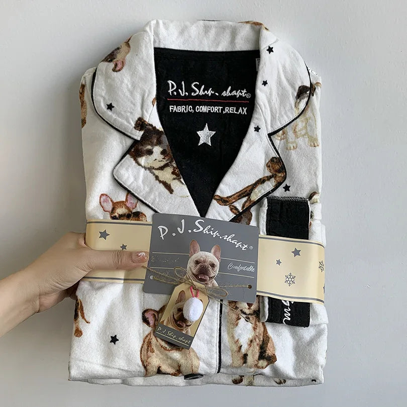 Women's Winter Pyjama Suit Print Long Sleeve Turn Down Collar Female Clothes 100% Cotton Single Breasted Sleepwear for Female Style 5