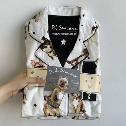 Women's Winter Pyjama Suit Print Long Sleeve Turn Down Collar Female Clothes 100% Cotton Single Breasted Sleepwear for Female Style 5