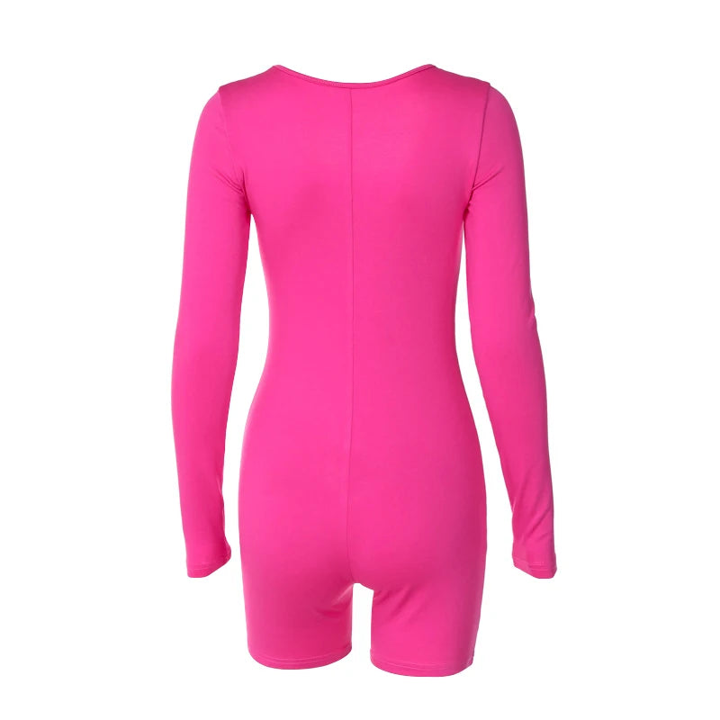 Sexy Autumn Playsuits Women New 2024 Skinny Solid Fashion Long Sleeves Slim Jumpsuits Elegant Lady Simple Basic Knitted Clothing