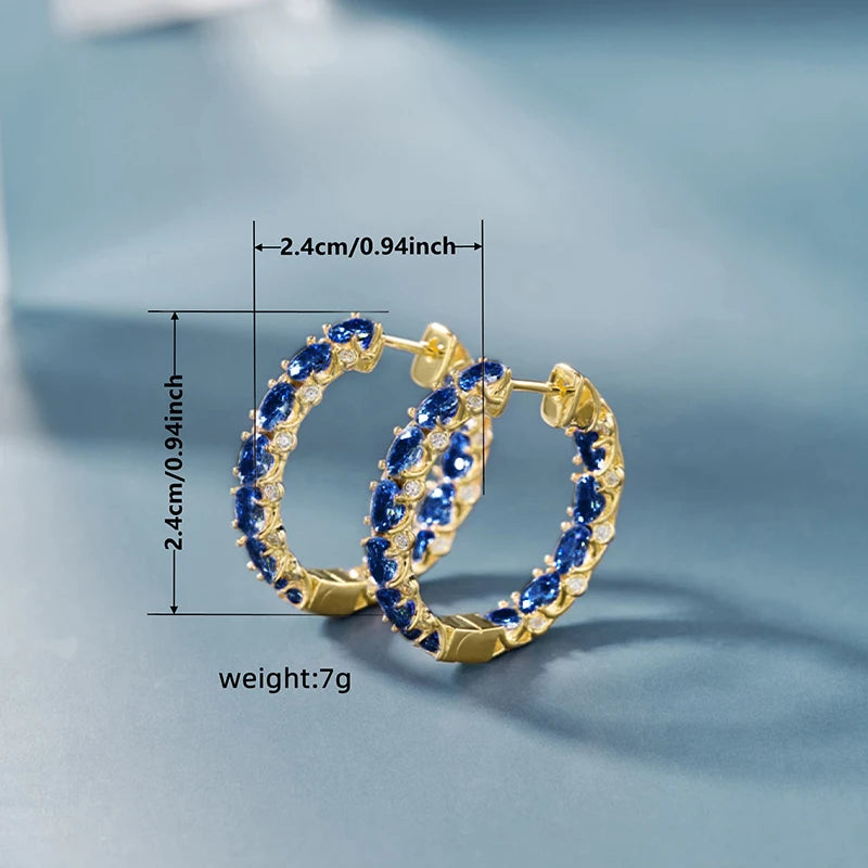 Huitan Luxury Trendy Pink/Green/Blue/Yellow CZ Hoop Earrings for Women Silver Color/Gold Color Hot Trendy Girls Jewelry Dropship