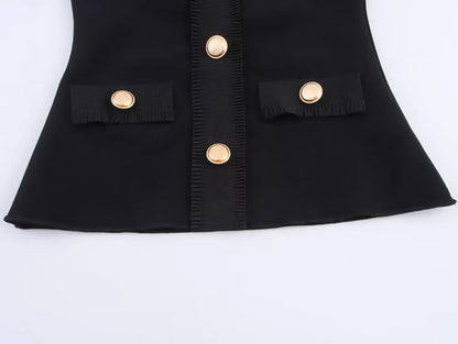 HH Women 2-Piece Set Elasticity Neck Halter Button Design Sleeveless Backless Sexy Top+Casual Elastic Waist Slim Long Pant Badiee Stylez