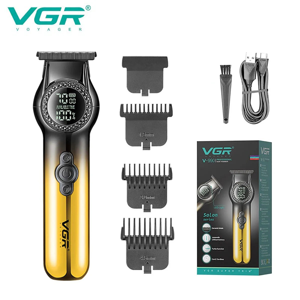 VGR Hair Clipper Professional Hair Trimmer 8000 RPM Hair Cutting Machine Electric Haircut Machine Cordless Clipper for Men V-990 glod with box
