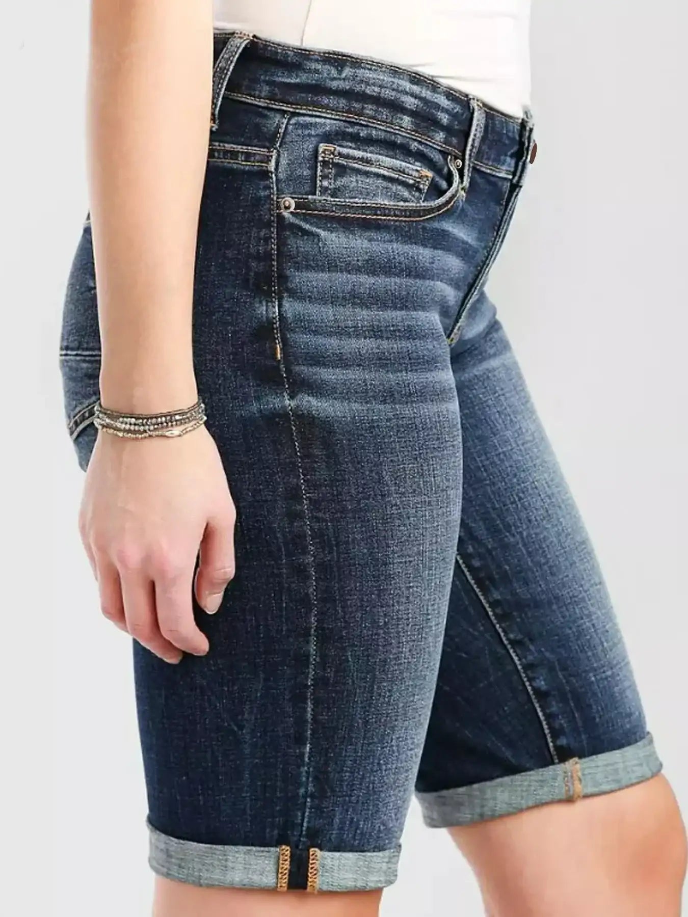 New Dark flanged Denim shorts, women's, solid color, elastic, slim, slimming, all-match, comfortable Denim shorts. - Badiee Stylez