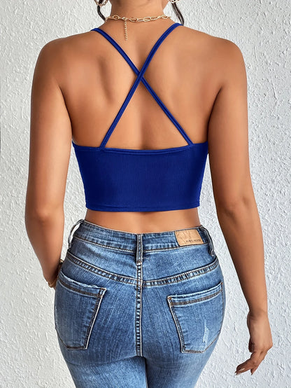 Chic Halter Neck Crop Top-Backless & Criss Cross Detail-Perfect for Summer Outings