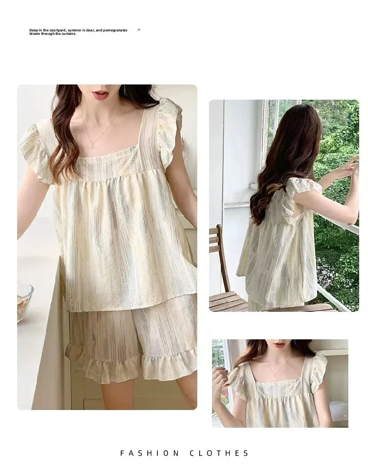 Summer Spwear Women's 2025 New Japanese Sle Fre Vest orts Woven Cotton Thin Home Clothes Set Sweet Print ort Pants