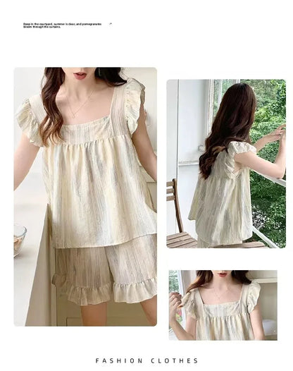 Summer Spwear Women's 2025 New Japanese Sle Fre Vest orts Woven Cotton Thin Home Clothes Set Sweet Print ort Pants