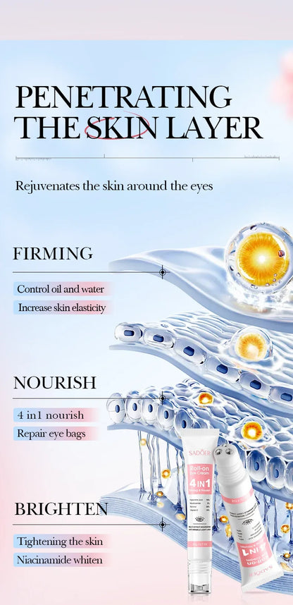 SADOER 4in1 Roll-on Moisturizing Eye Cream Anti Dark Circles Eyes Bags Firming Moisturizing Eye Serum Skin Care for Beauty Eyes