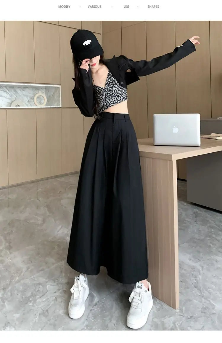 Irregular suit, pants, skirt, female 2024, short, loose, wide leg, big swing pants, high waist, slimming, pleated casual pants Badiee Stylez