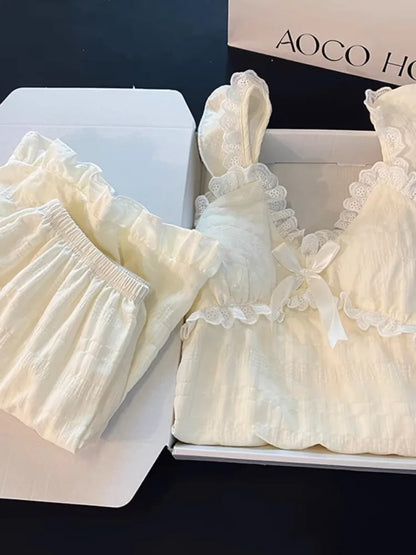 Summer Sexy Strap Spwear Women's ort Pants Loose Fit Home Clothes Set with Chest Pad 2024 New Tread Cotton Thin Woven