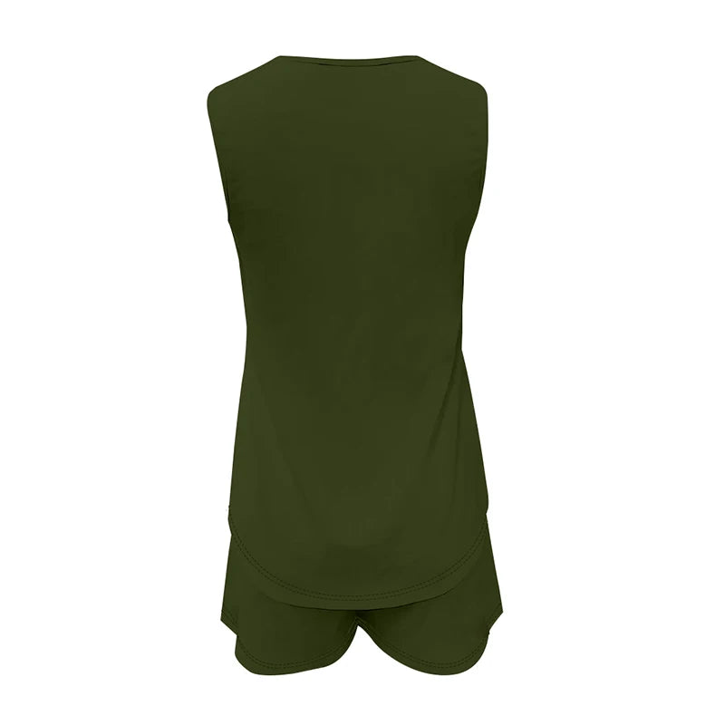 Women's Casual Fashion Set with Suspender Sleeveless Solid Color Top and Pants Set Summer Comfortable Clothing