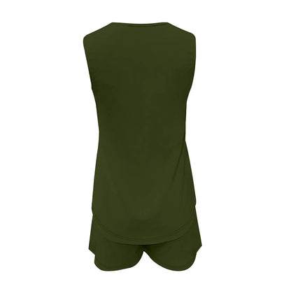 Women's Casual Fashion Set with Suspender Sleeveless Solid Color Top and Pants Set Summer Comfortable Clothing