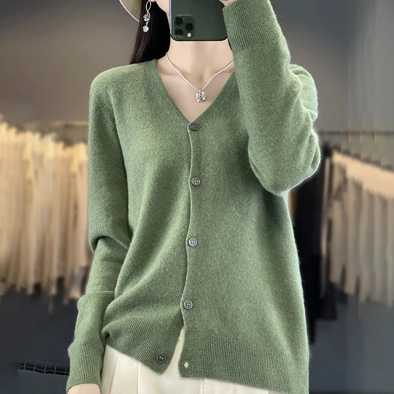 100 Merino Wool Knitted V-neck Sweater Women's Top Loose Korean Version Fashionable Versatile Autumn And Winter Cashmere Sweater WQ015 songshilv
